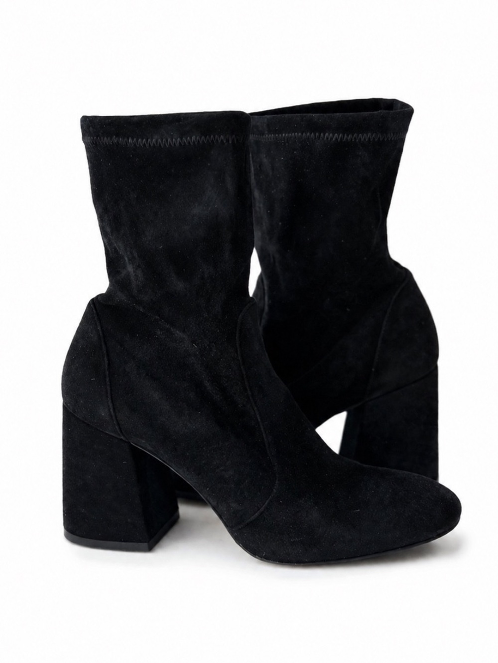 Stuart Weitzman Flareblock 85 Black Stretch Suede Ankle Boots Block Heel Size 7